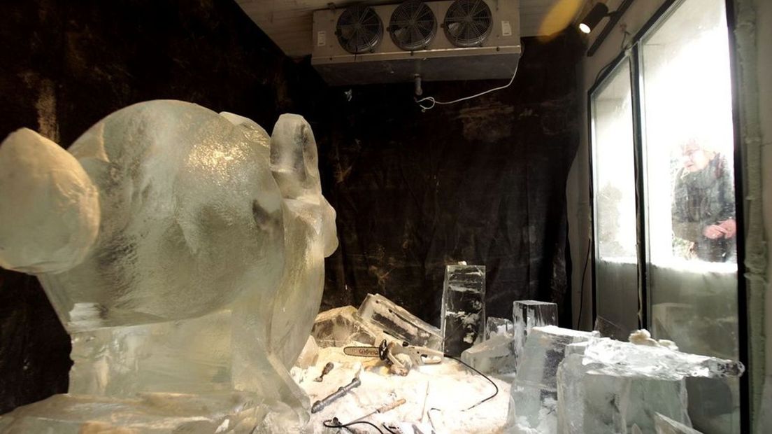 Bezoekers in Garderen vergapen zich aan de ijssculpturen.