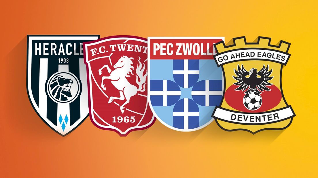 De logo's van de betaald voetbalclubs in Overijssel