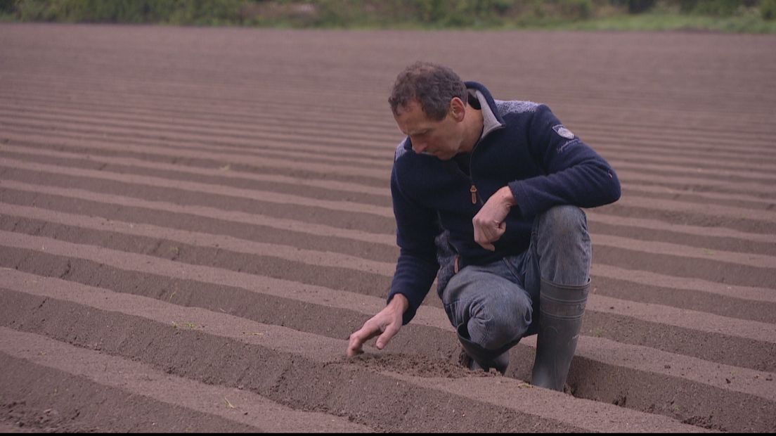 Biologische boer Hans Quist bezig op zijn land