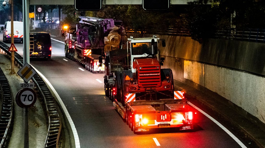 Bouwers onderweg naar het protest op het Malieveld.