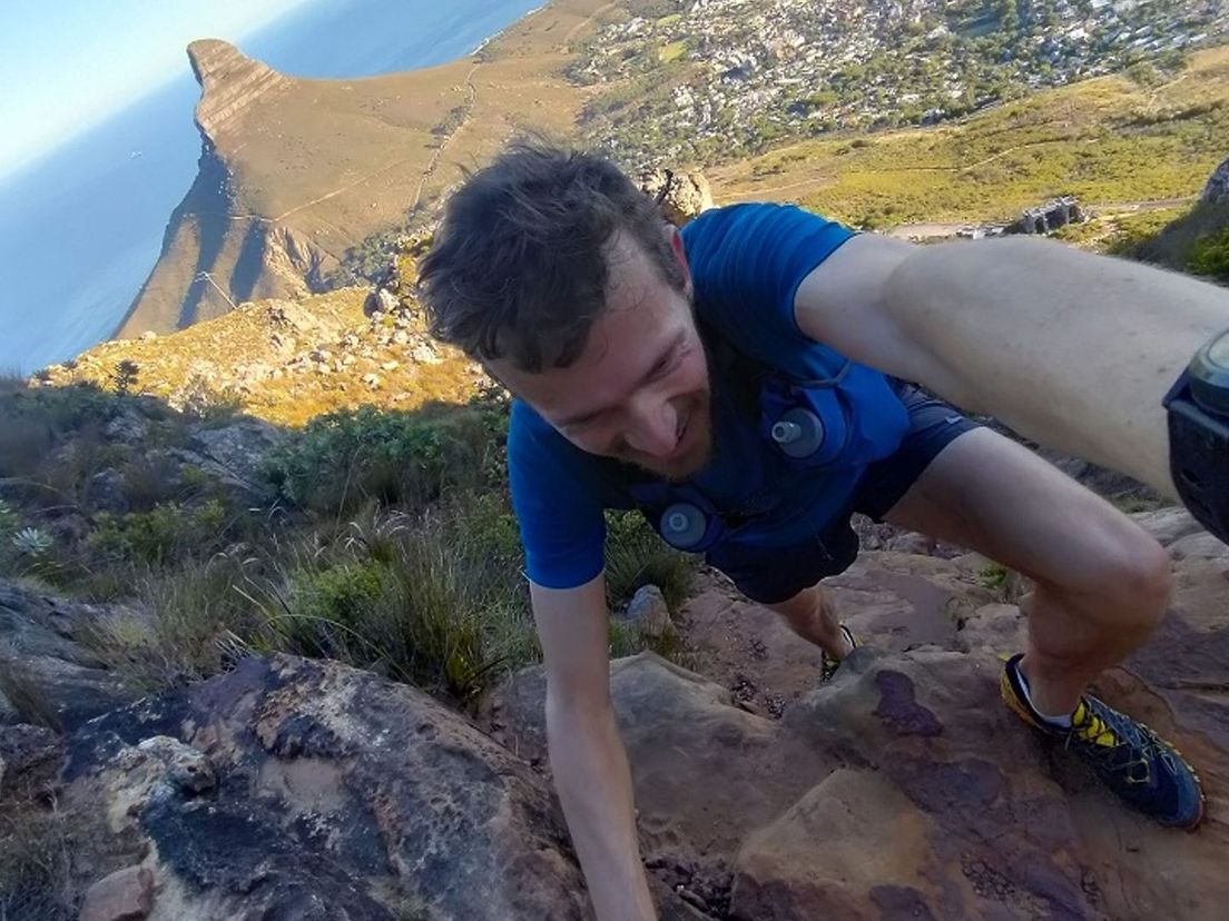 Gerben traint op de Tafelberg in Zuid-Afrika.