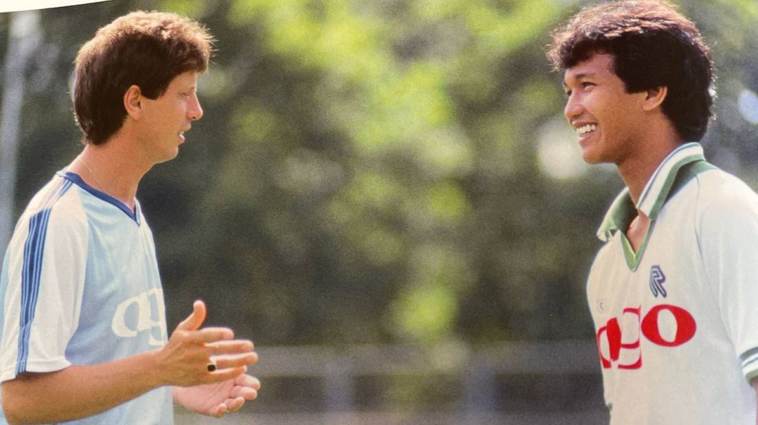 Fandi (rechts) als speler van FC Groningen met toenmalig trainer Han Berger