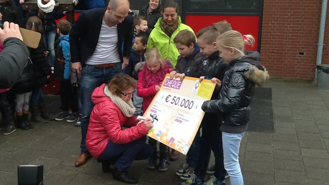 De overhandiging van de cheque