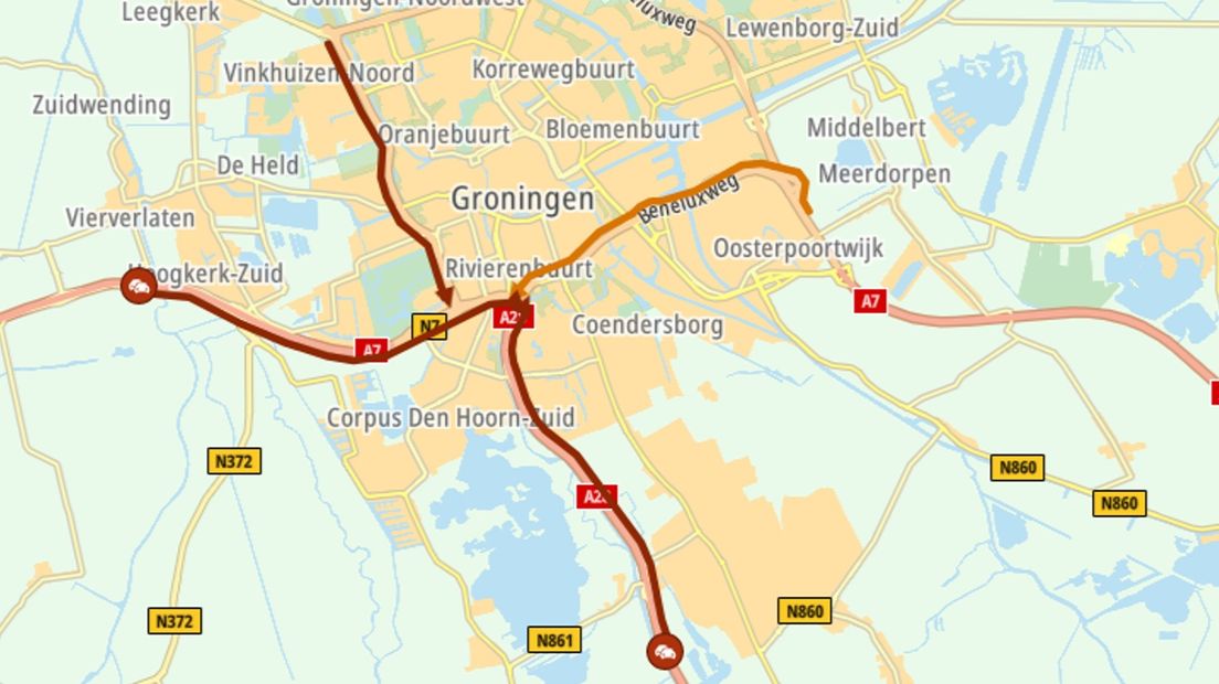 Op meerdere wegen rondom Stad liep het verkeer vast