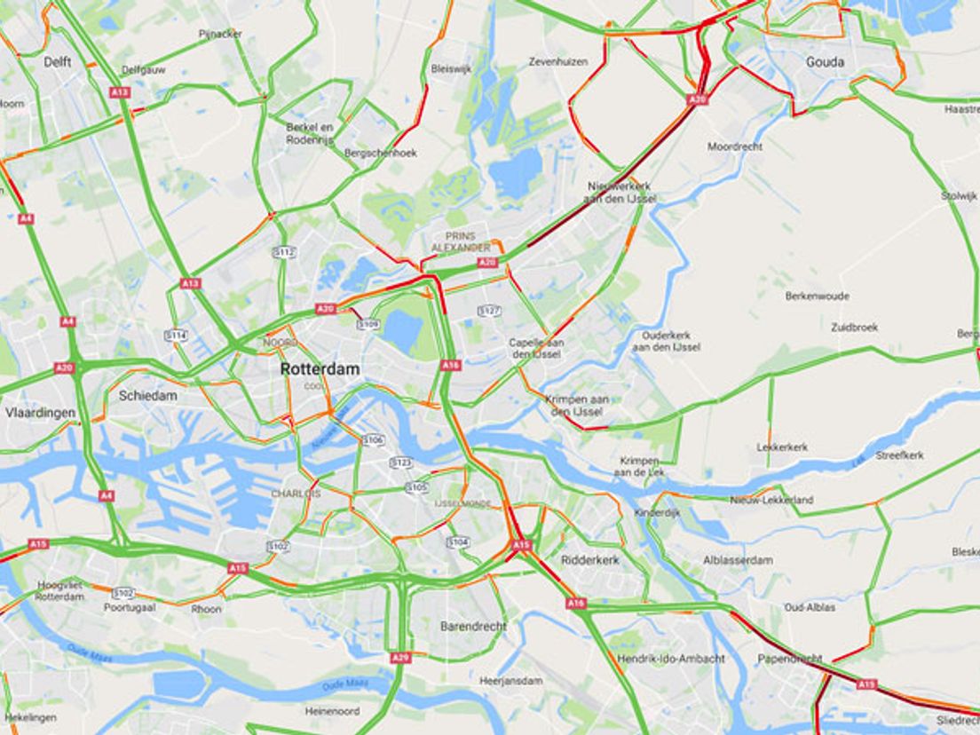 De situatie op de weg rond 08.00 uur