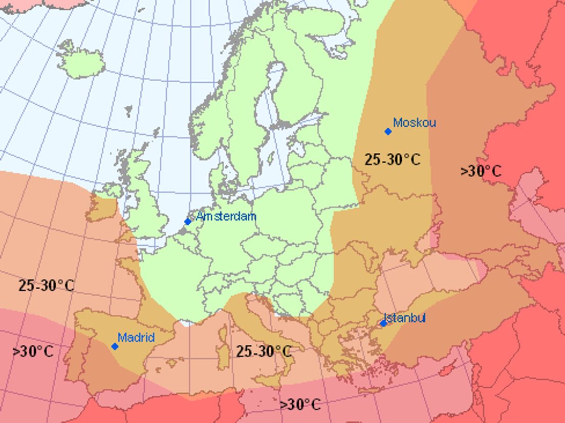 Een temperatuurkaart van Europa