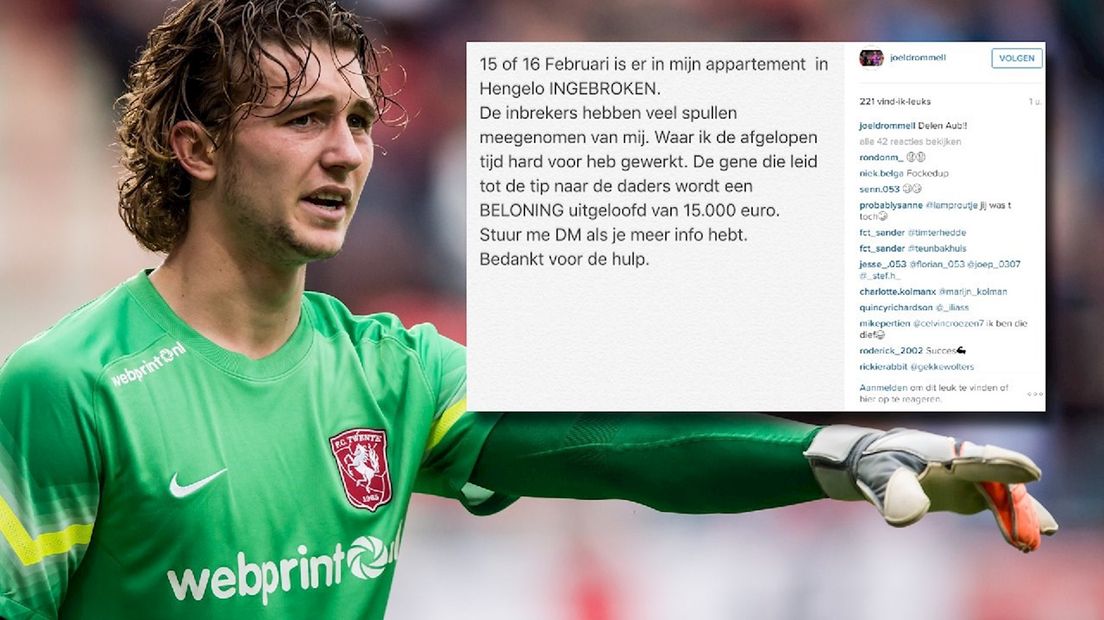 De oproep op Instagram van inbraak bij Joël Drommel