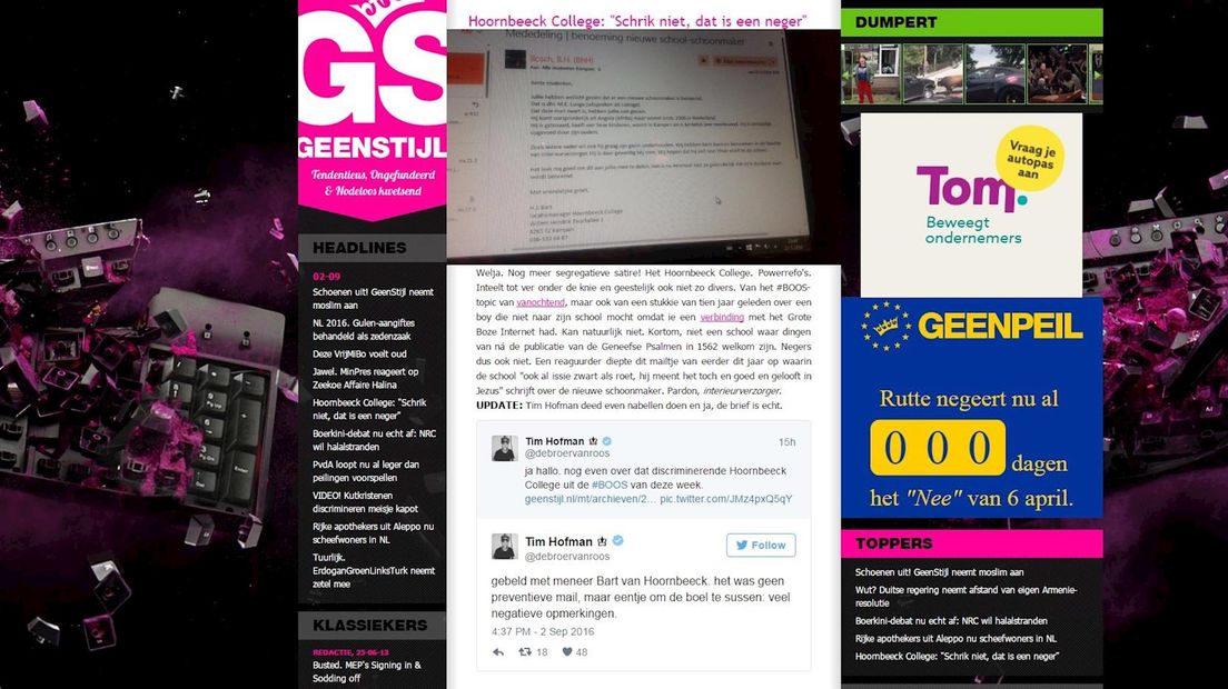 De brief op de website GeenStijl