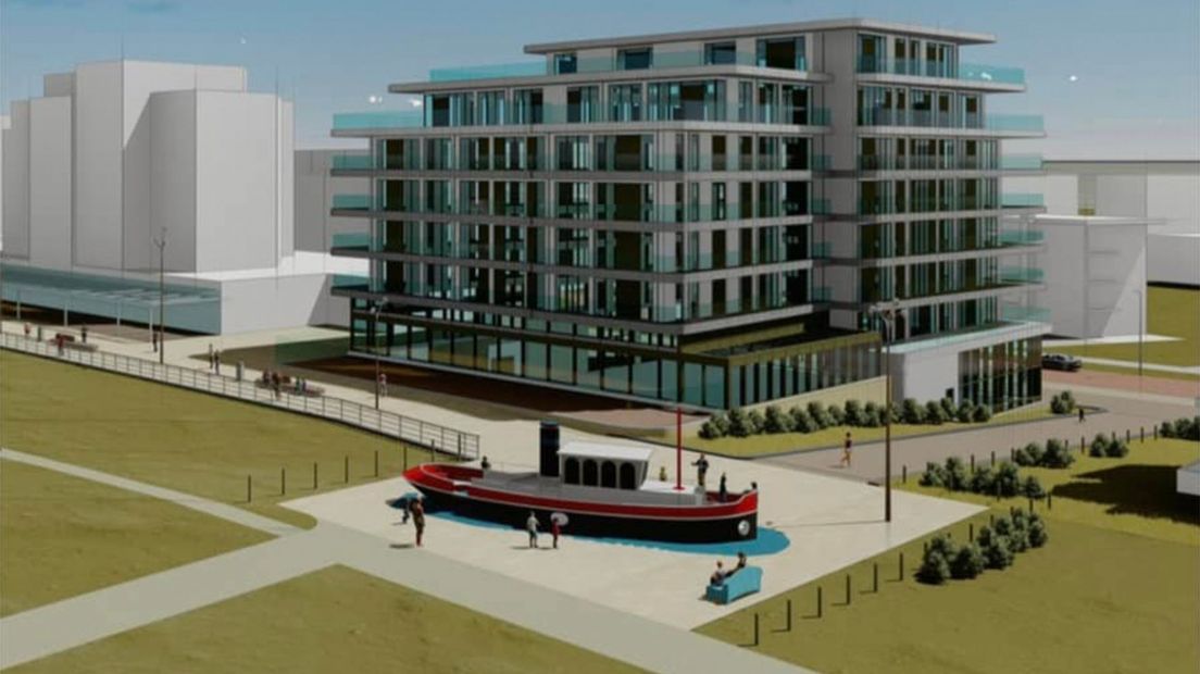 Het voorlopig ontwerp van het plein op Kijkduin met speelboot Atlantis