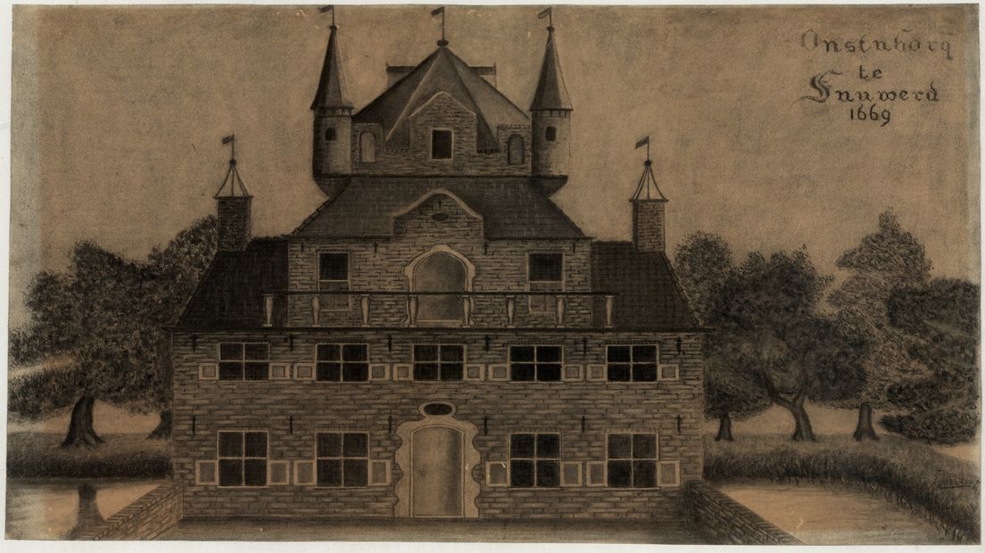 Een tekening van de Onstaborg omstreeks 1669