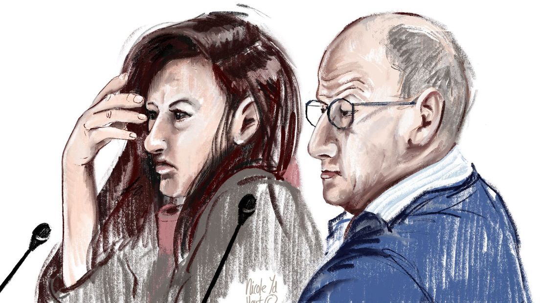 Rechtbanktekening van Frank P. en zijn vrijgesproken dochter.
