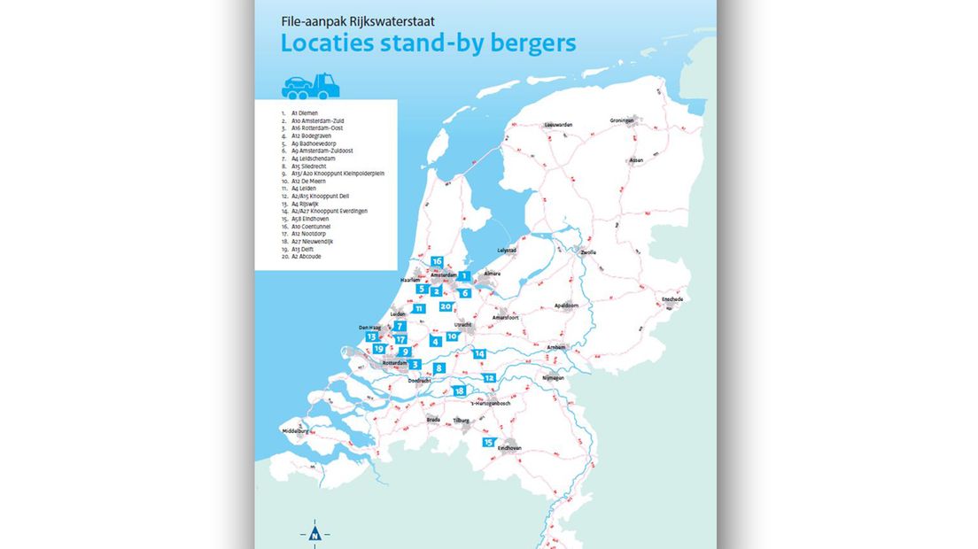 De twintig stand-by locaties.