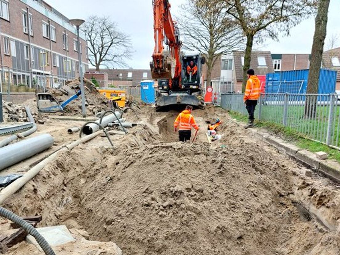Werkzaamheden aan de riolering onder het Prattenburgplein in de Beverwaard