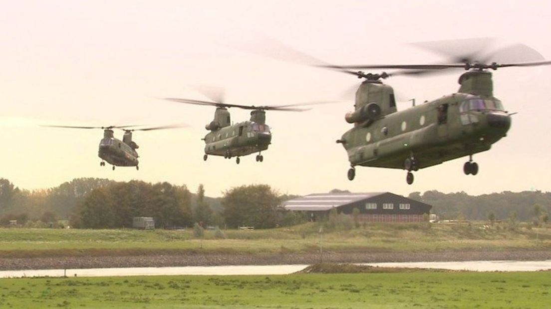 Helikopters van Defensie zijn vaak te zien boven Gelderland.