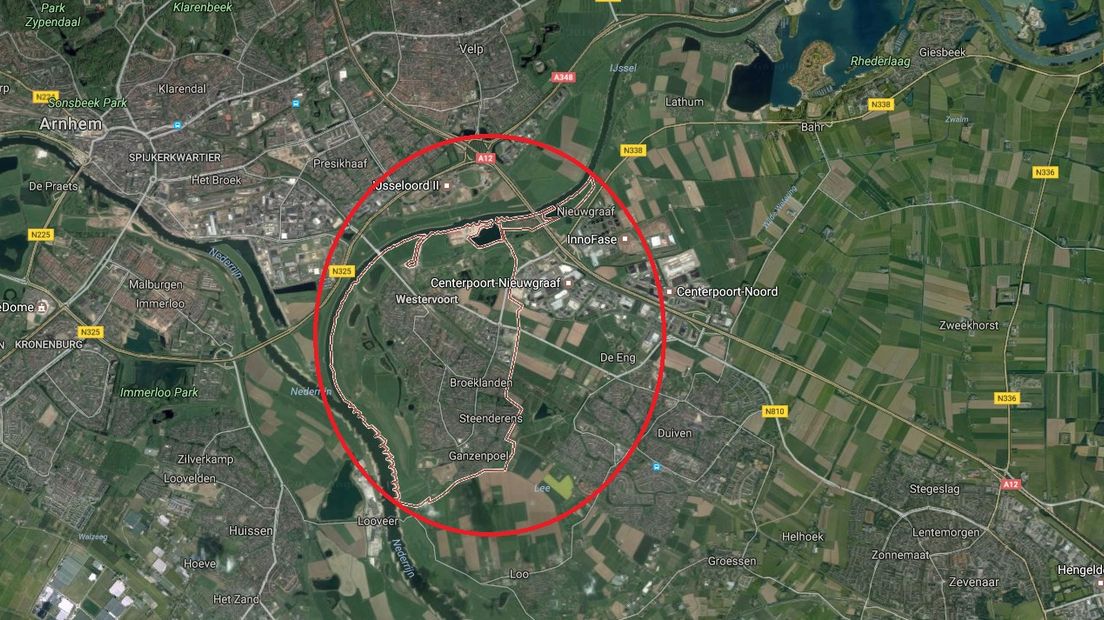 De gemeente Westervoort op de kaart. Foto via Google