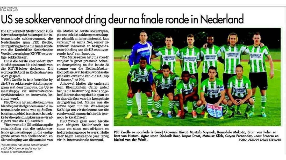PEC Zwolle nieuws in Zuid-Afrika