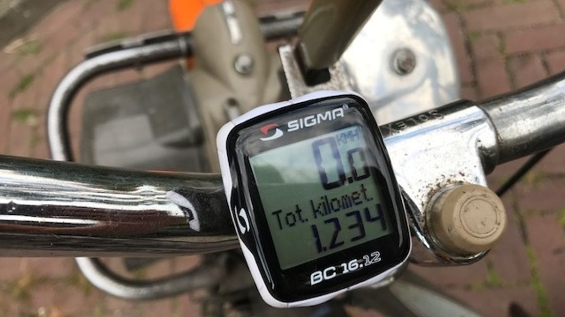 De kilometerteller aan het eind van de solexreis
