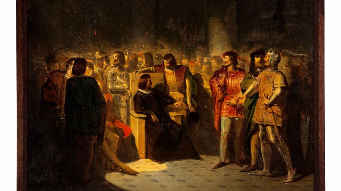 Een 19de eeuwse weergave van de Gelderse steden en ridders in 1418.
