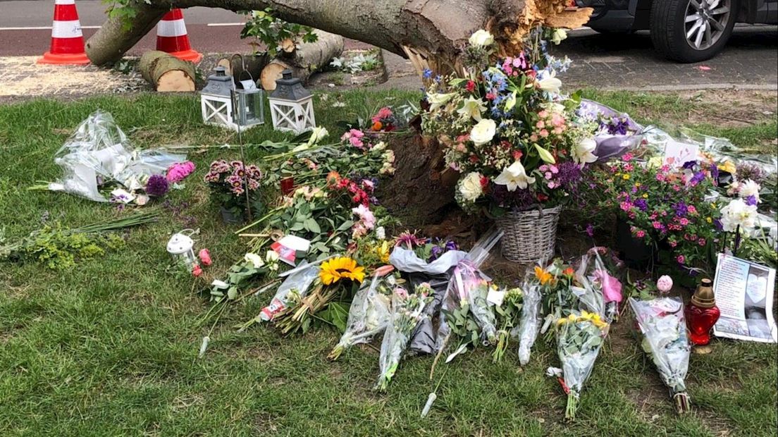 Bloemen neergelegd op plek waar vrouw omkwam door omvallende boom in Zwolle
