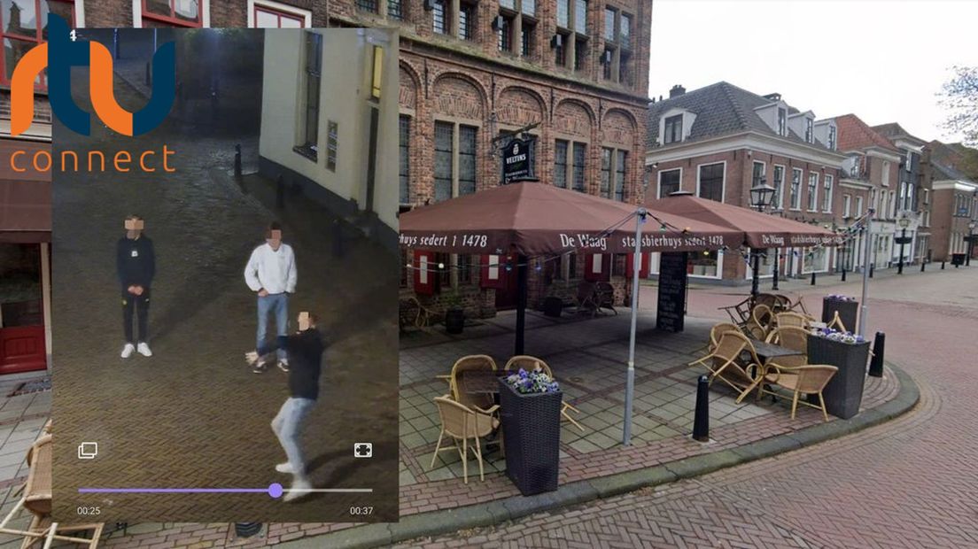 De drie jongens vastgelegd op camerabeeld tijden het gooien van de steen.