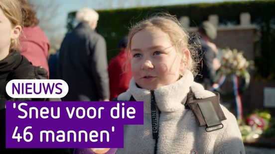 Kinderen tonen foto's van geëxecuteerde verzetslieden bij herdenking