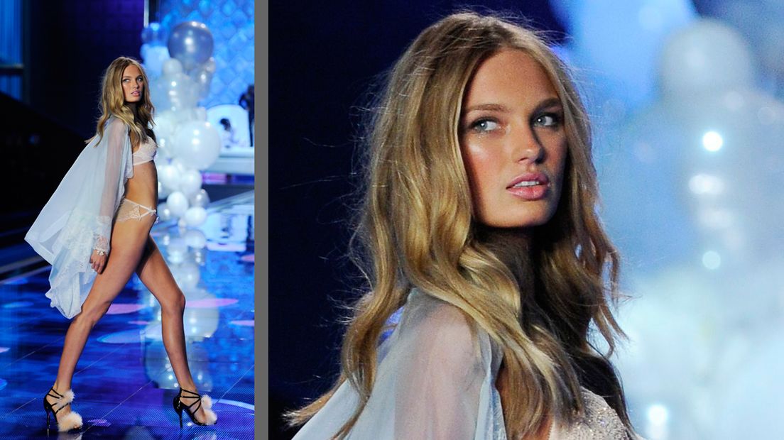 Romee Strijd tijdens de Victoria's Secret Show van 2014. Dit jaar dus mét vleugels.