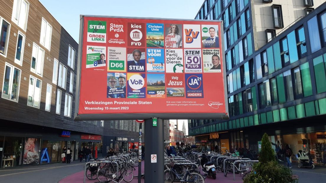Een verkiezingsbord voor de Provinciale Staten