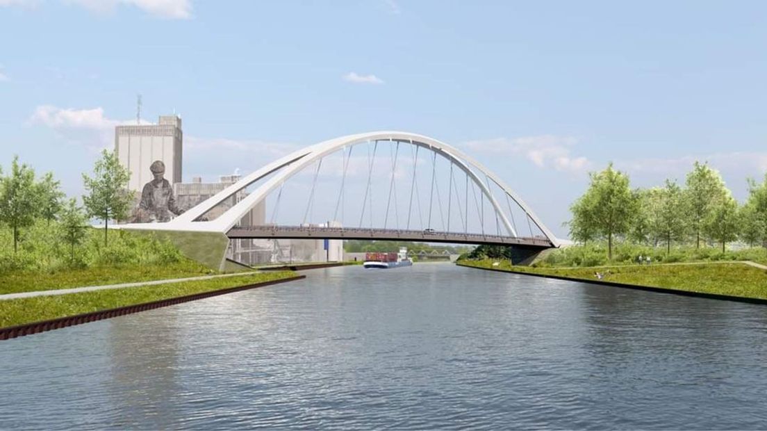 De nieuwe brug over het Twentekanaal in de nieuwe aan te leggen rondweg Lochem