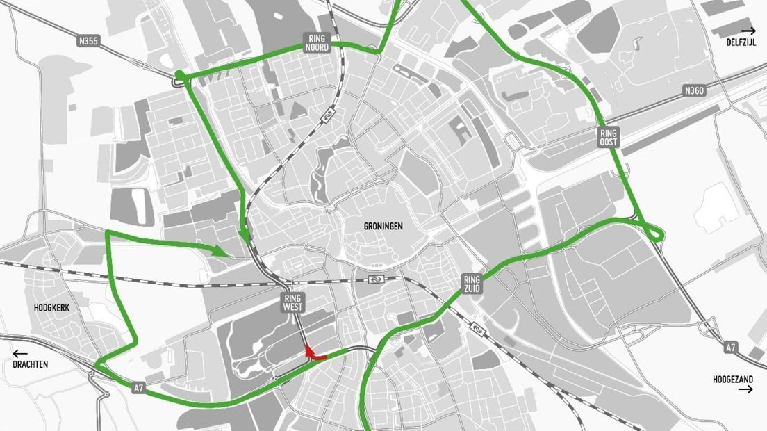 Vanaf het Juliaplein kan je vanaf vrijdag 22.00 uur niet meer terecht op westelijke deel van de ring