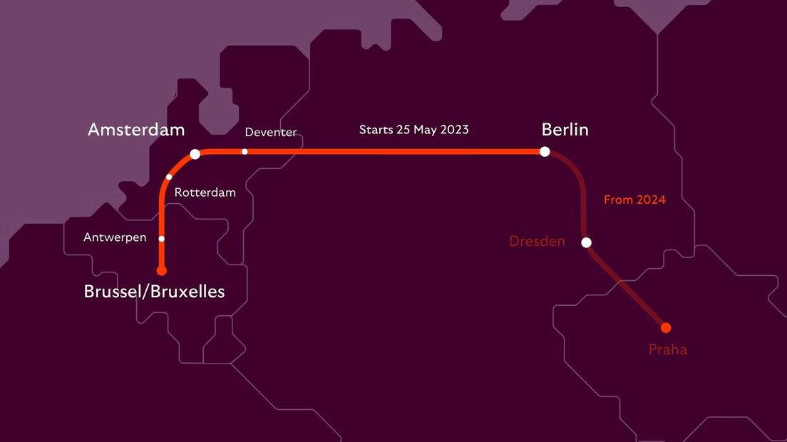 De route die de European Sleeper gaat rijden