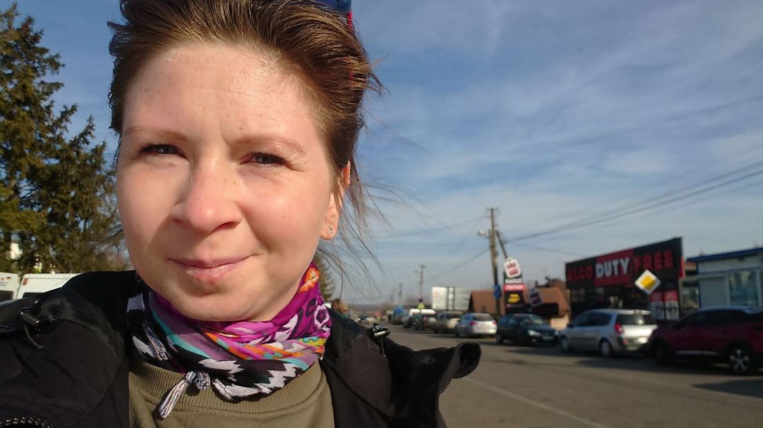 Tamara bij de grens tussen Oekraïne en Polen, maart 2022.