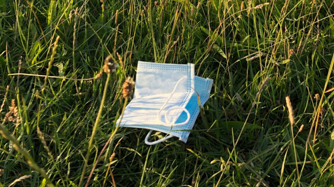 Een mondkapje in het gras op Schiermonnikoog