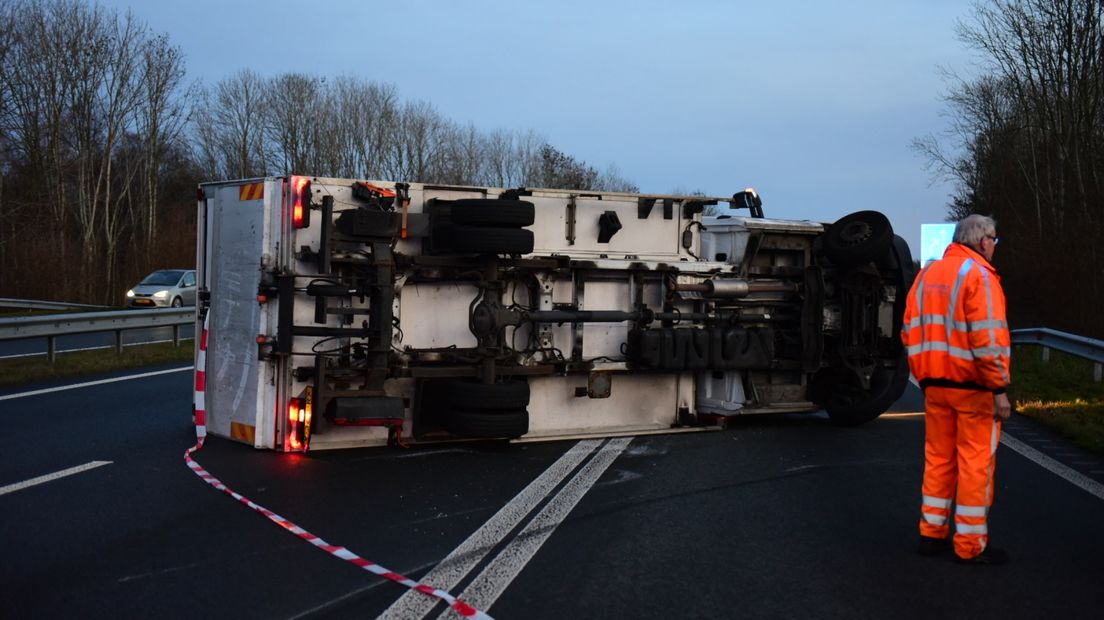 The truck ended up on its side