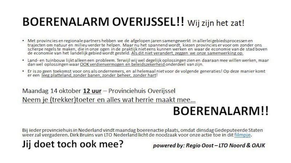 LTO Noord roept leden op maandagmiddag actie te voeren bij provinciehuis