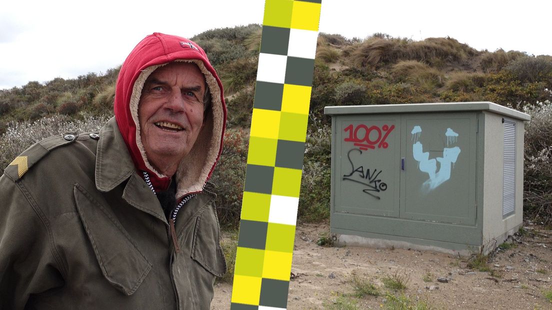 'Ome' Jan van der Veer bij de nieuwe plek van het elektriciteitshuisje
