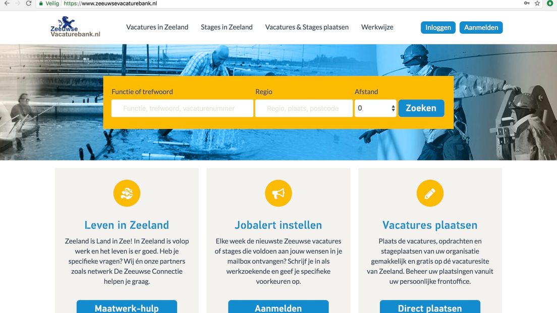 Screenshot van de nieuwe Zeeuwse online vacaturebank
