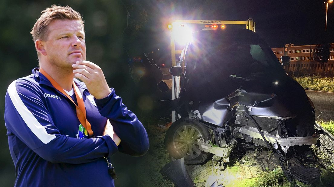 John Stegeman en zijn auto na het ongeval