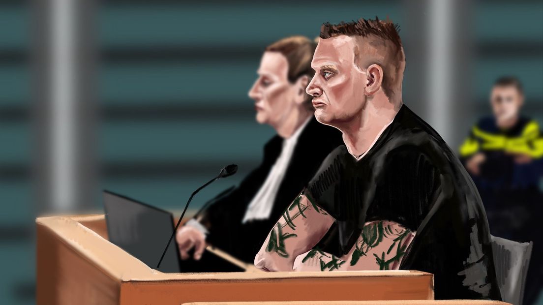 Verdachte Sergio K. op een rechtbanktekening.