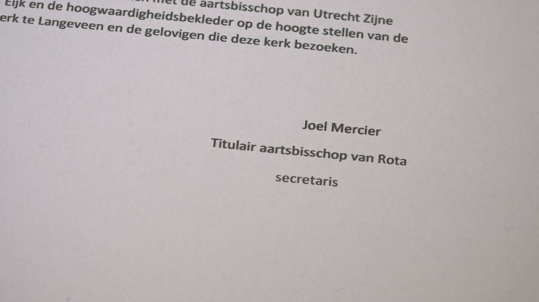 De brief uit het Vaticaan in Langeveen, was getekend: Joel Mercier