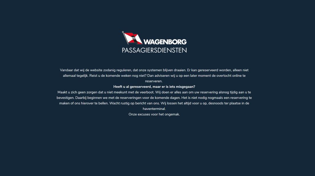 Het wachtscherm op de website van Wagenborg Passagiersdiensten