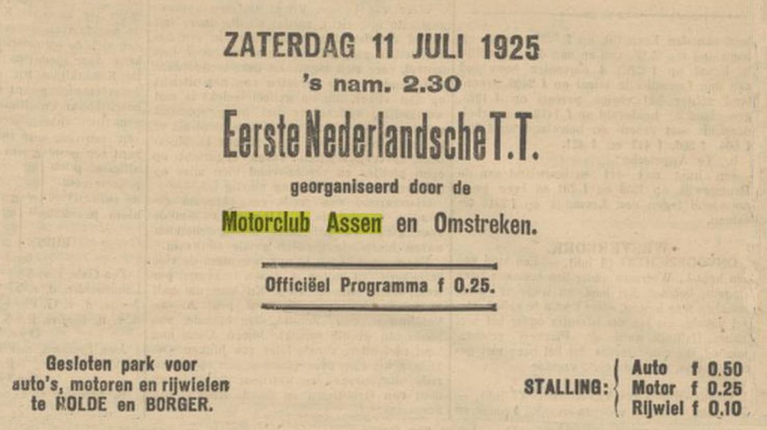 Een advertentie van de eerste TT in 1925.