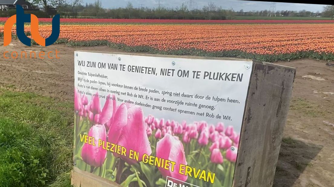 Teler Rob de Wit plaatse een bord bij zijn velden met de oproep niet te plukken