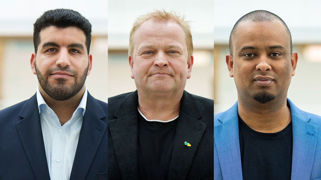 Yousef Assad (D66), Coen Bom (Hart voor Den Haag) en Nur Icar (Denk)