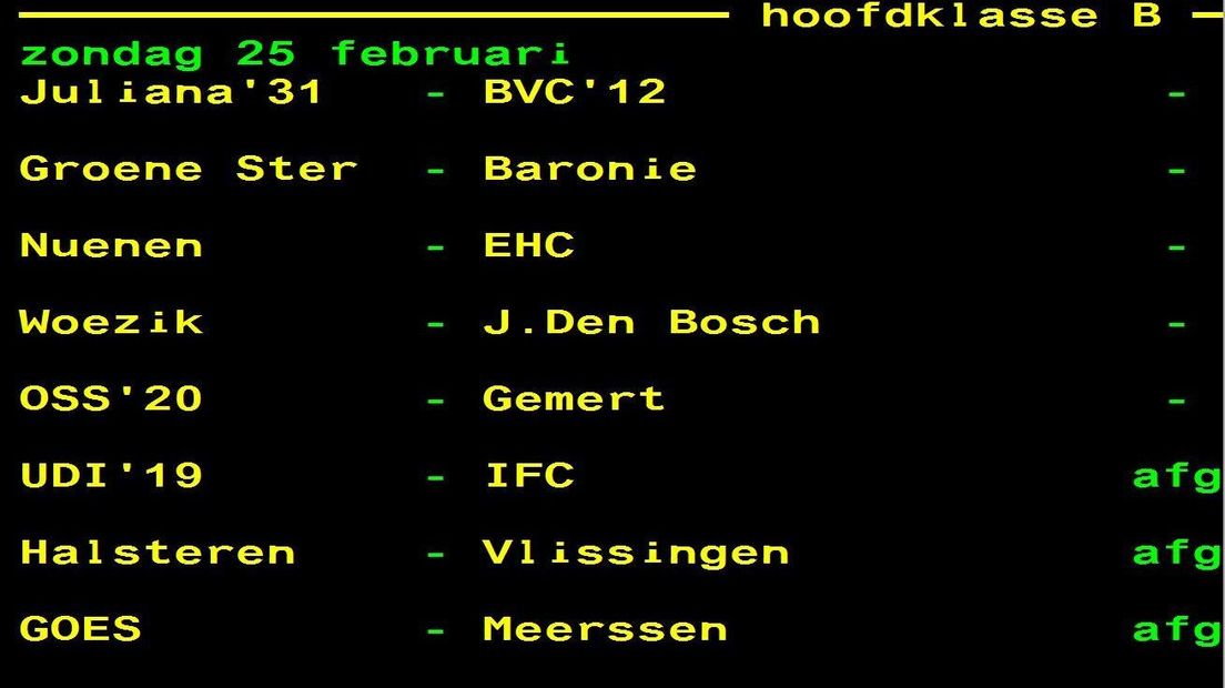 De afgelastingen in de Hoofdklasse B.
