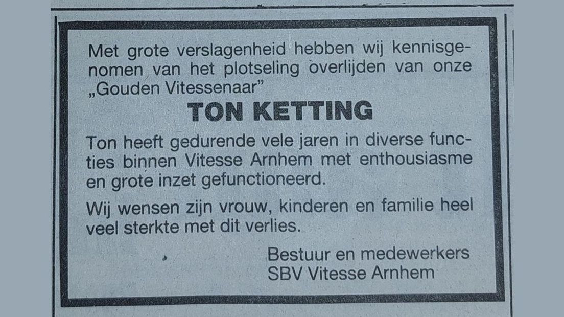 Vitesse rouwt om Ton Ketting
