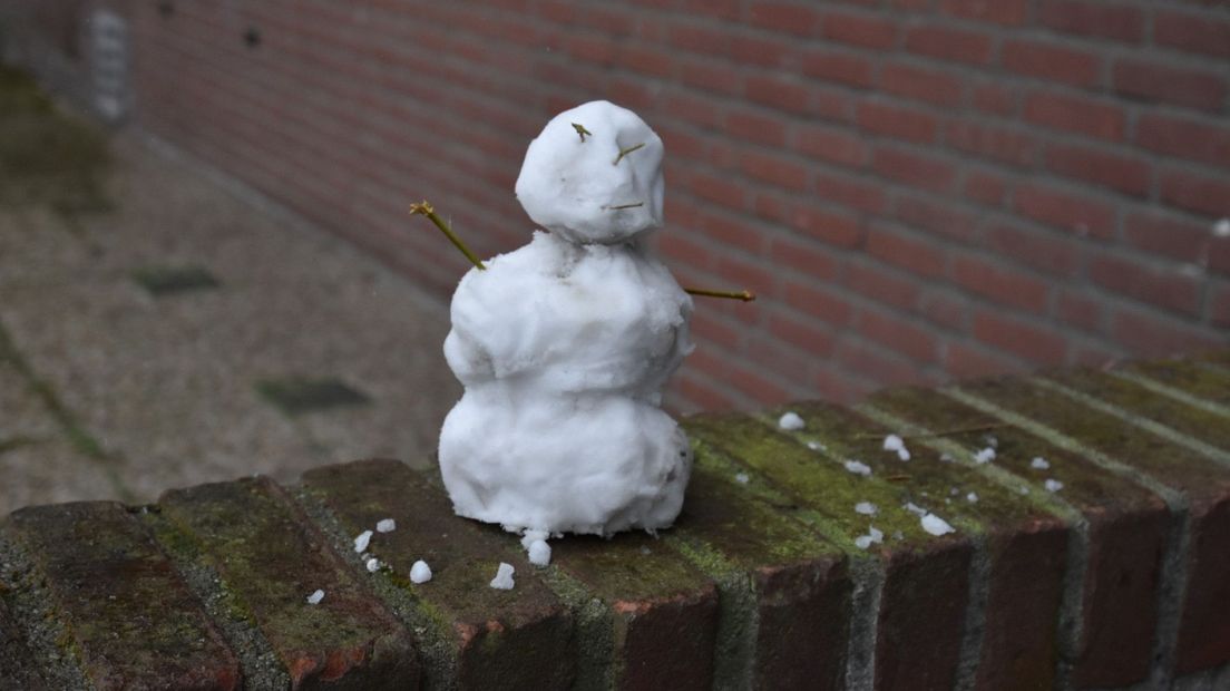 Een kleine sneeuwpop in Den Haag