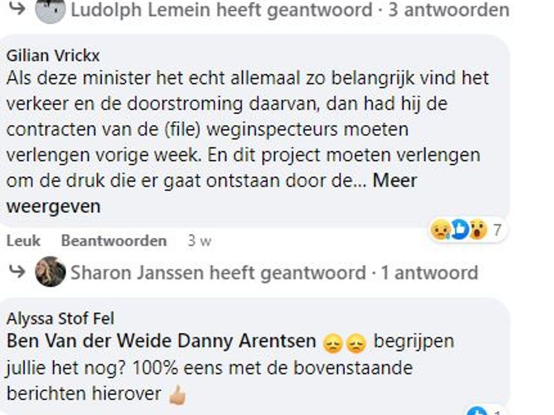 Reacties op Facebook onder bezoek minister Harbers aan verkeerscentrale