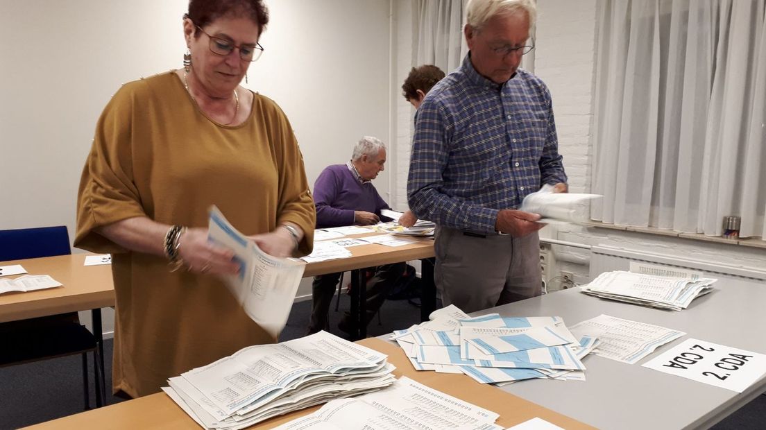 Bij dit stembureau in Kapelle worden de stemmen op partij gelegd