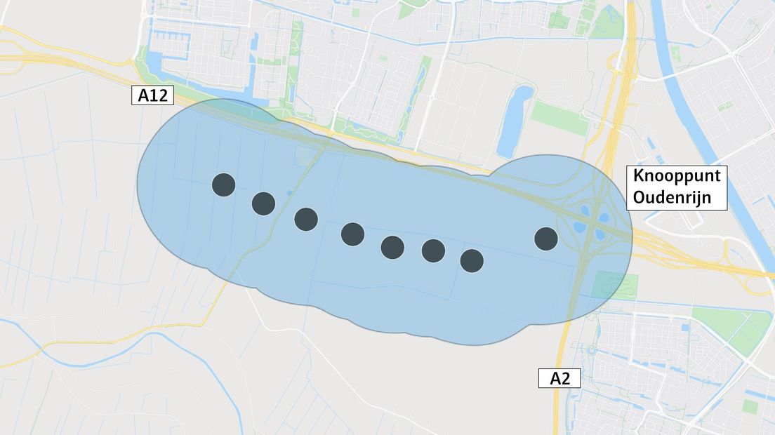 Het gebied wanneer wordt gerekend met een afstand van 800 meter
