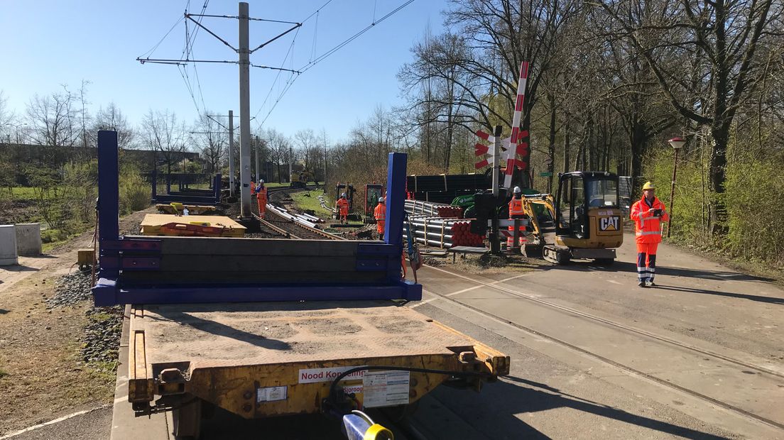 Werkzaamheden aan de trambaan in Nieuwegein